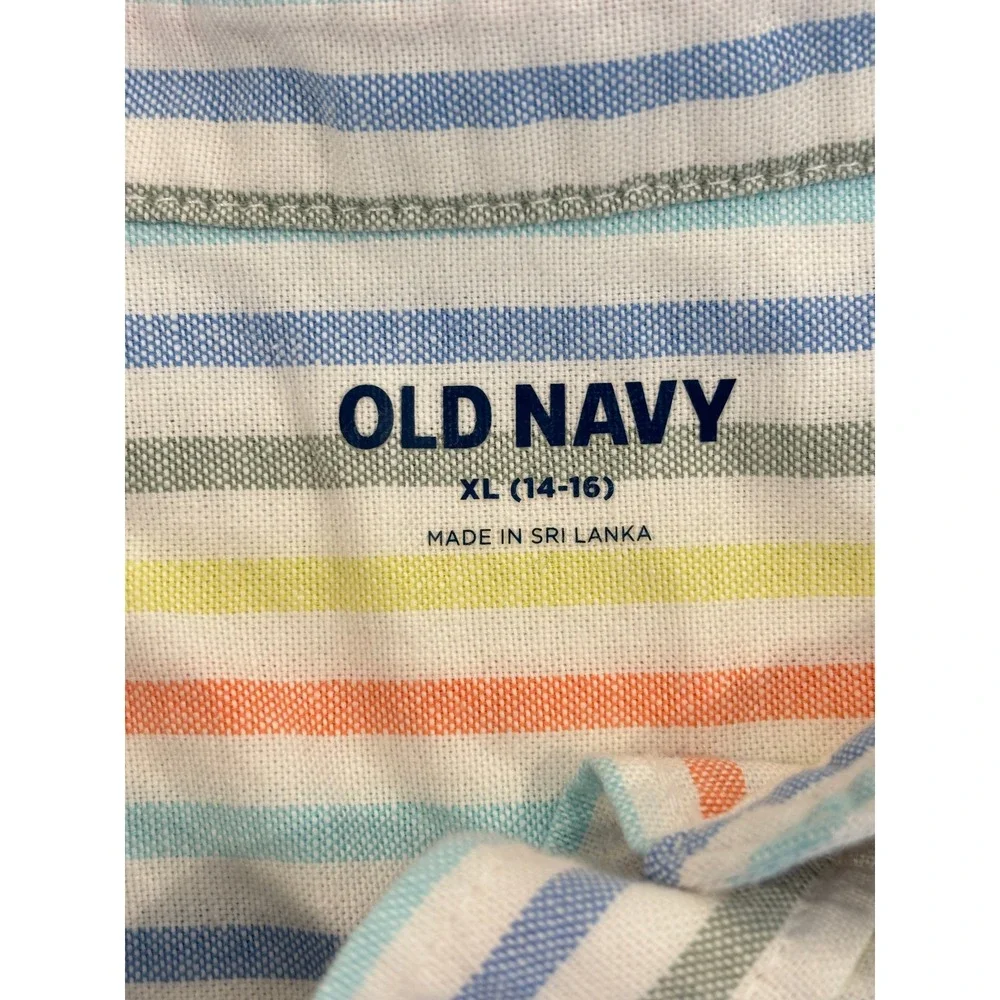 Old Navy Boys XL 14-16 Short Sleeve Button Down Shirt Multi Color Stripe Cotton